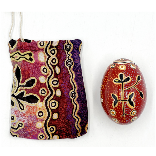 Better World Aboriginal Art Handmade Decorative Lacquered Egg & Stand + Giftbag - Yam and Bush Tomato Dreamings