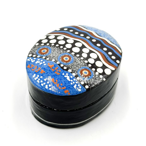 Better World Aboriginal Art Lacquered Pill Box - Where Land Meets the Sea