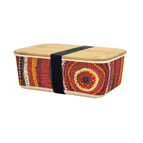 Utopia Aboriginal Art Bamboo Lunch Box - Sunrise Of My Mothers Country