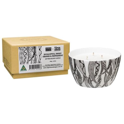 Dancing Wombat Aboriginal Art Soy Blend Wax Candle (280g) - Eucalyptus-Sweet Orange-Peppermint