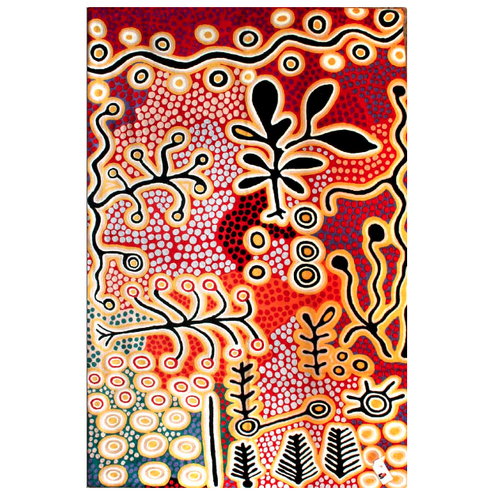 Aboriginal Art Handmade (6'x 4') Wool Rug (Chainstitched) (183cm x 122cm) - Yam and Bush Tomato Dreamings (2)