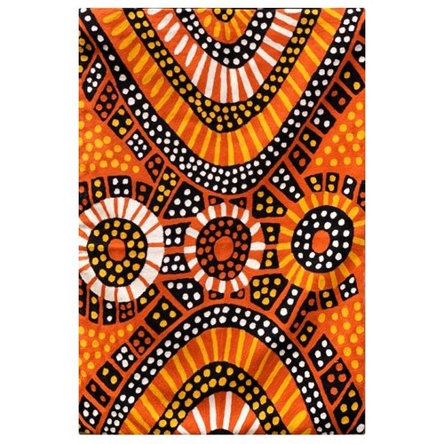 Aboriginal Art Handmade (6'x 4') Wool Rug (Chainstitched) (183cm x 122cm) - Kulama Ceremony