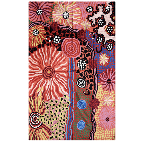 Aboriginal Art Handmade (8'x 5') Wool Rug (Chainstitched) (152cm x 244cm) - Family & Country