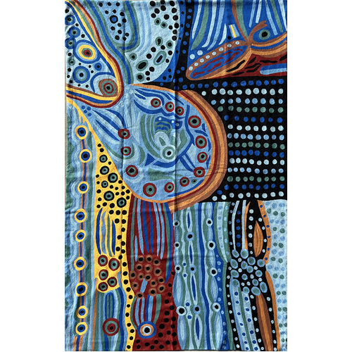 Aboriginal Art Handmade (8'x 5') Wool Rug (Chainstitched) (244cm x 152cm) - Two Sisters