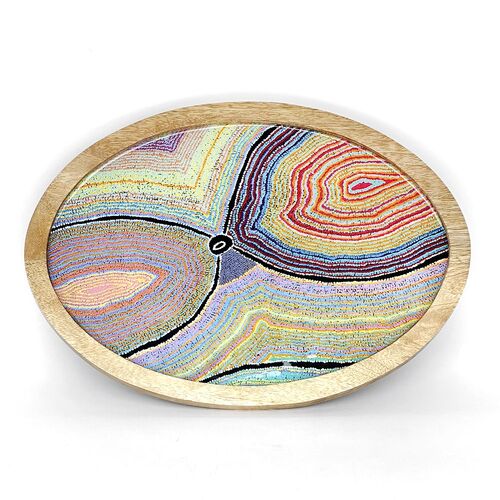 Better World Aboriginal Art Timber Resin Oval Platter - Dogwood Tree Dreaming