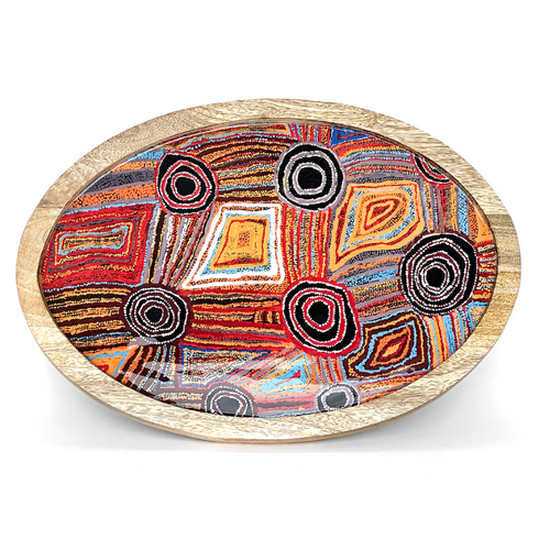 Better World Aboriginal Art Timber Resin Oval Platter - Body Paint Design