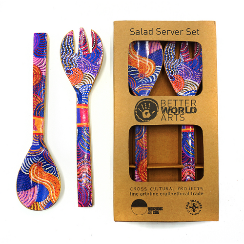 Better World Aboriginal Art Wooden/Resin Salad Server Set (2pce) - Mulga Country