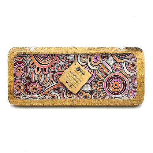 Better World Aboriginal Art Mango Wood Tray (31cm x 13cm)  - Regeneration