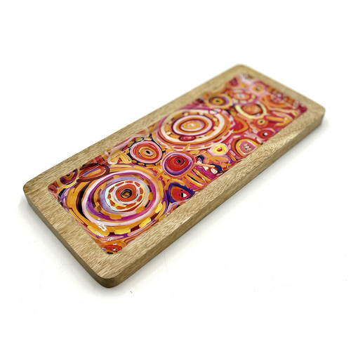 Better World Aboriginal Art Wooden Tray (31cm x 13cm)  - Ramindjeri (Water Dreaming)