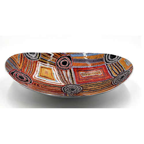 Better World Aboriginal Art - Stainless Steel Boat Bowl - Women Dreaming