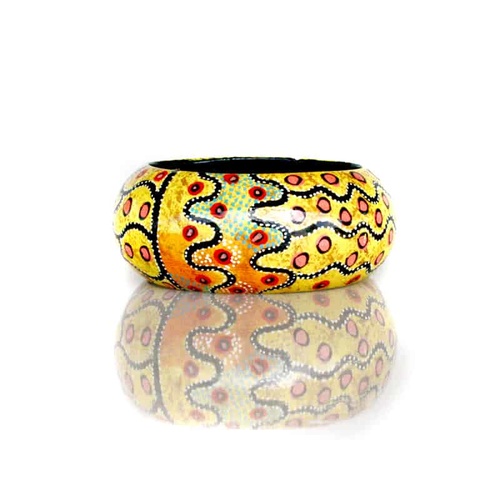 Aboriginal Art Lacquered Bangle (4cm) - Marsupial Mouse Dreaming [size: 67mm]