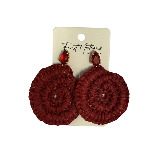 First Nations Fashionista - Handmade Aboriginal Art Woven Drop Earrings (RED with Stone Detail)