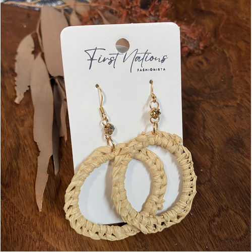 First Nations Fashionista - Handmade Aboriginal Art Woven Drop Earrings (Beige with Stone Detail)