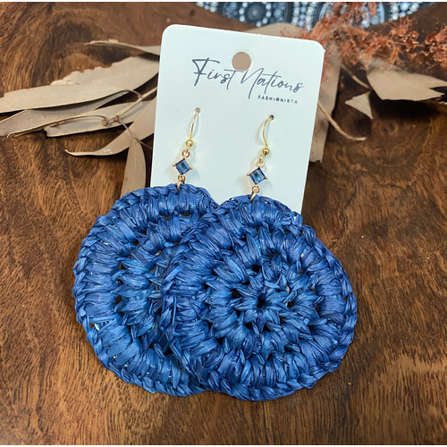 First Nations Fashionista - Handmade Aboriginal Art Woven Drop Earrings (Blue with Stone Detail)