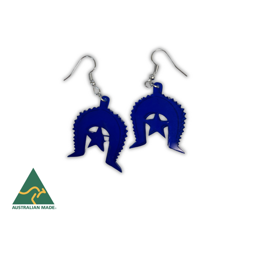 Torres Strait Island Handmade Dhari Earrings - Blue