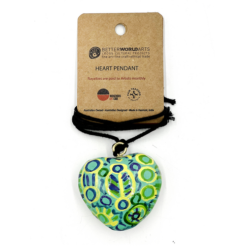 Better World Aboriginal Art Lacquered Heart Pendant - Ngarrindjeri Country