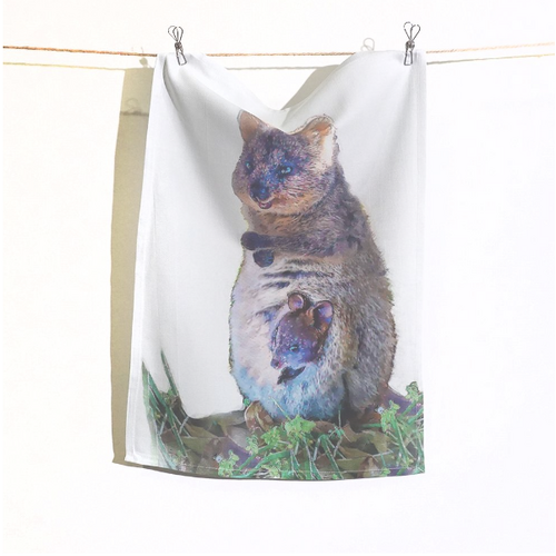 Better World Aboriginal Art Digital Print Cotton Teatowel - Quokka (Setonix brachyurus)