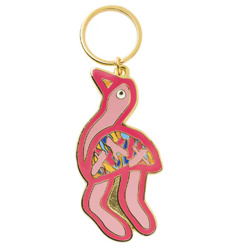 the Torch Aboriginal Art Enamel Keyring - Emu (Pink)