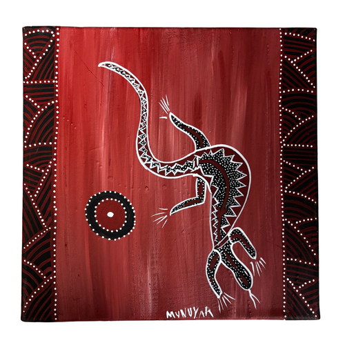 David Miller Aboriginal Art/Painting Stretched Canvas (30cm x 30cm) - Goanna (1)