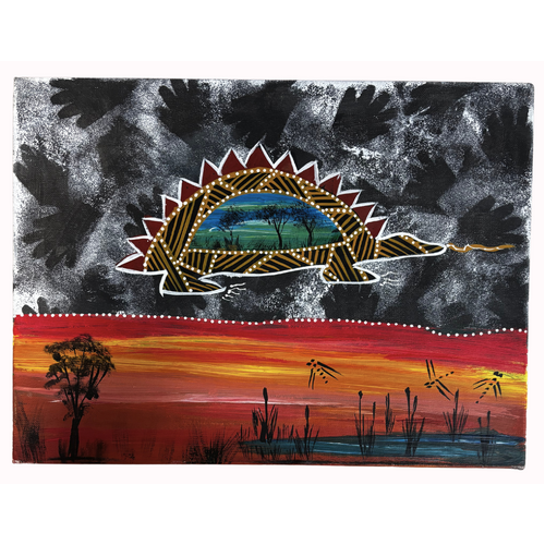 David Miller Aboriginal Art/Painting Stretched Canvas (40cm x 30cm) - Echidna Dreaming (3)