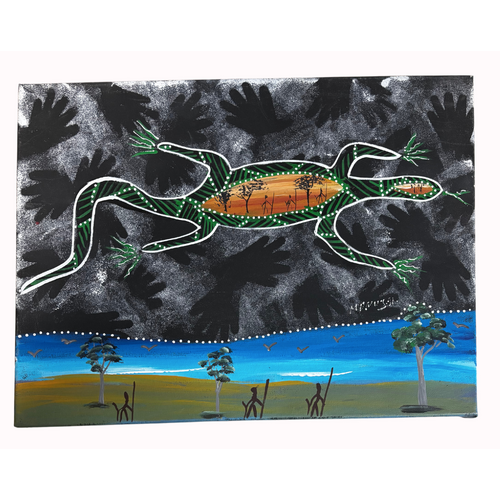 David Miller Aboriginal Art/Painting Stretched Canvas (40cm x 30cm) - Goanna Dreaming (1)