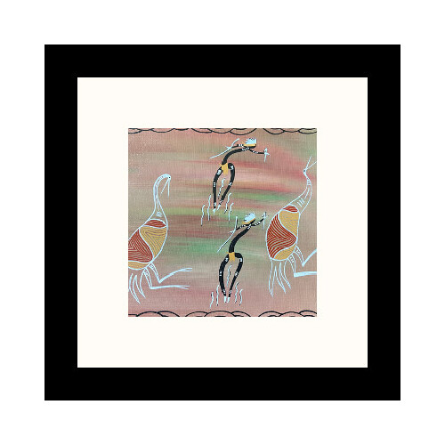 Framed Aboriginal Art Print (20cm x 20cm) - Brolga