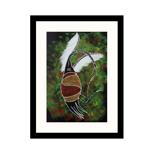 Framed Aboriginal Art Print (30cm x 40cm) - Brolga (Black)