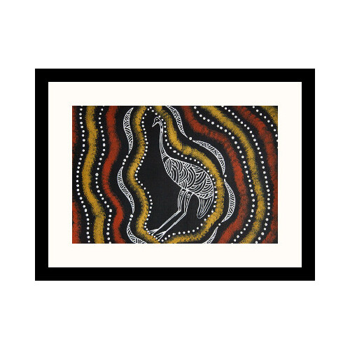 Framed Aboriginal Art Print [40cm x 30cm] - Dinnewan The Emu