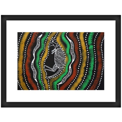 Framed Aboriginal Art Print [40cm x 30cm] - Bohra the Kangaroo