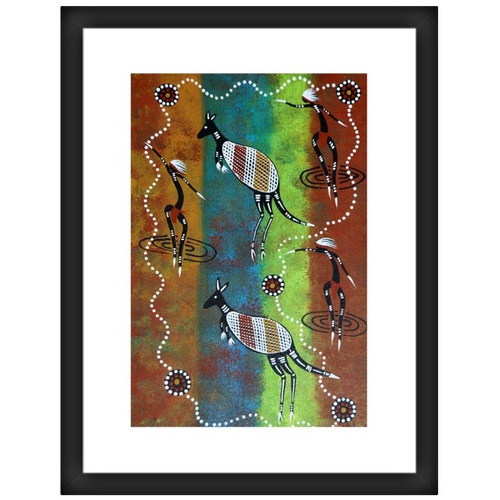 Framed Aboriginal Art Print [30cm x 40cm] - Bohra the Kangaroo 2