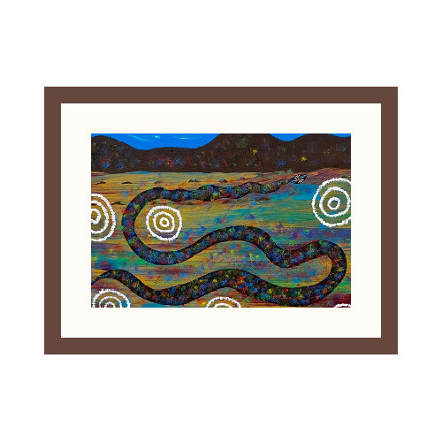 Framed Aboriginal Art Print [40cm x 30cm] - Rainbow Serpent