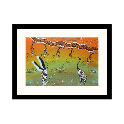 Framed Aboriginal Art Print [40cm x 30cm] - How the Sun Was Made (Dancers)