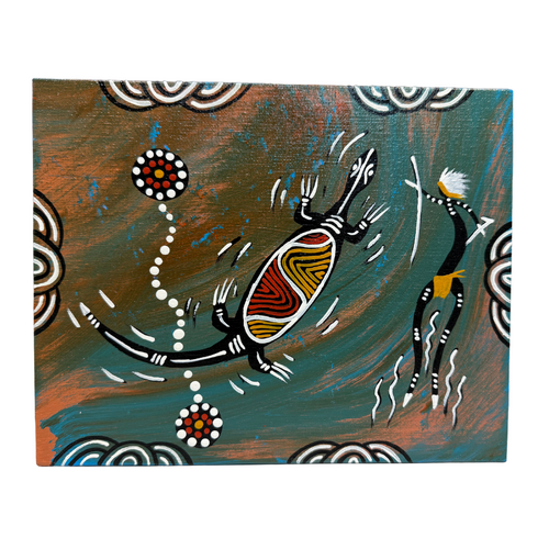 Dreamtime Kullilla Aboriginal Art Canvas Board (8x10) w/- stand - Goanna Totem