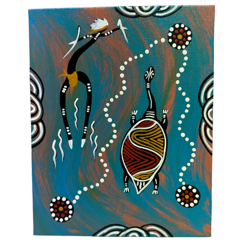 Dreamtime Kullilla Aboriginal Art Canvas Board (8x10) w/- stand - Freshwater Turtle