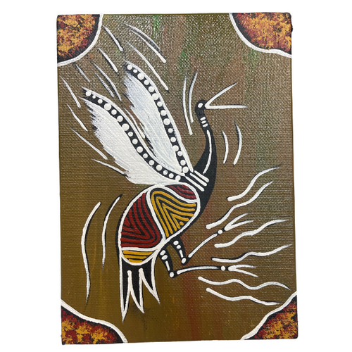 Handpainted Aboriginal Art Canvas Board (5x7) - Brolga (1)