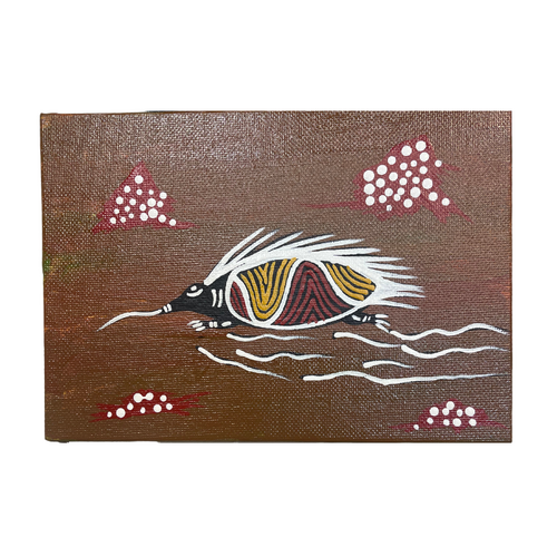 Handpainted Aboriginal Art Canvas Board (5x7) - Echidna