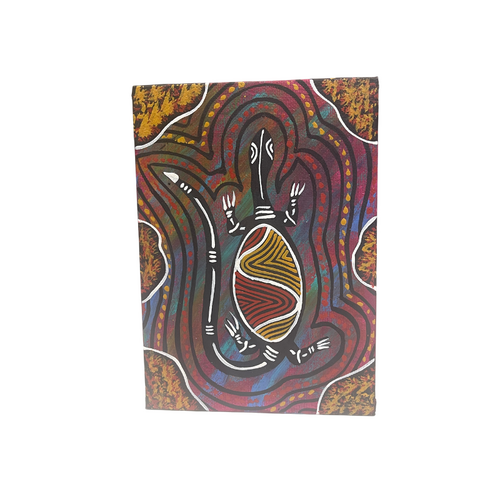 Handpainted Aboriginal Art Canvas Board (5x7) (18cm x 15cm) - Oola the Lizard