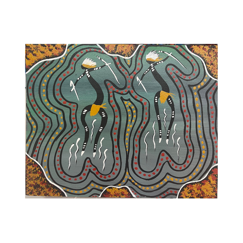 Dreamtime Kullilla Aboriginal Art Canvas Board (8x10) - Corroboree Dancers