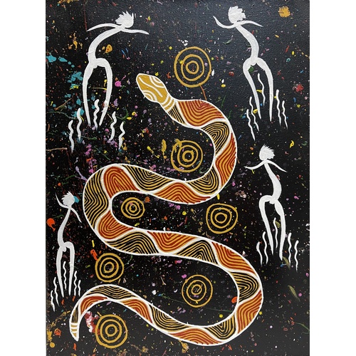 Original Aboriginal Art Painting Stretched Canvas (30cm x 40cm ) - Opal Snake