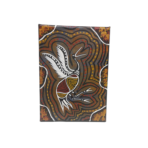 Handpainted Aboriginal Art Stretched Canvas (5x7)(18cm x 15cm) - Brolga