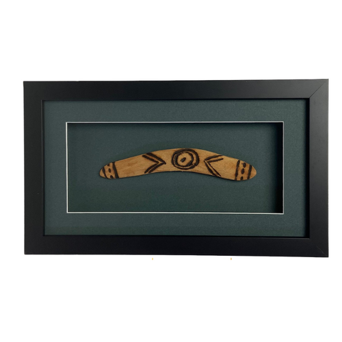 Framed Maruku Arts Aboriginal Traditional Carved (18cm) Small Booomerang