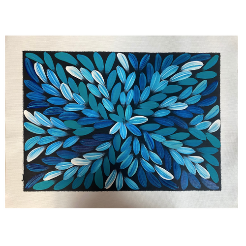 Raintree Aboriginal Art UNStretched Canvas [60cm x 45cm) - Bush Medicine Leaves (Blue)