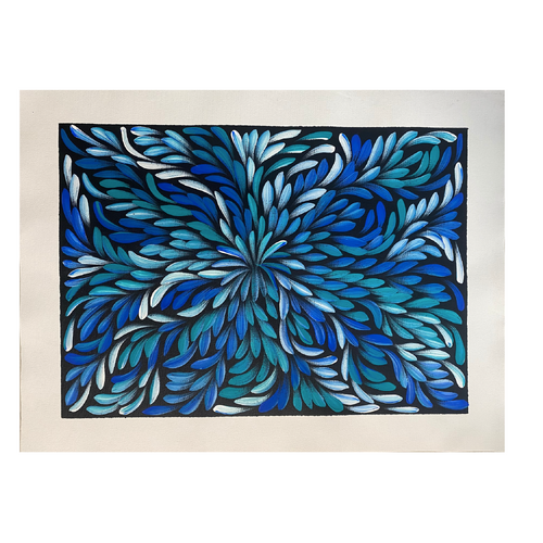 Raintree Aboriginal Art UNStretched Canvas (60cm x 45cm) - Bush Medicine Leaves (Blue)