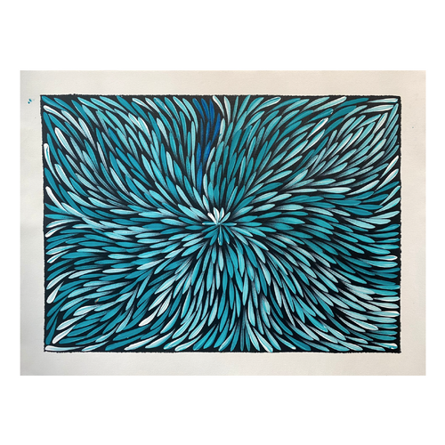 Raintree Aboriginal Art UNStretched Canvas [60cm x 45cm] - Bush Medicine Leaves (Blue/Aqua)