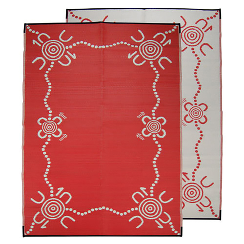 Aboriginal Recycled Mat - Medium - Tracks  [Colour: Red/White]