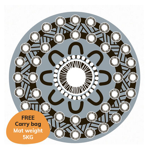 Aboriginal Recycled Mat - 3.6m Round - Celebration (Black Grey White)