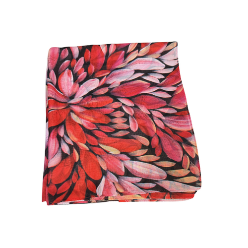 Aboriginal Art Giftboxed 100% Silk Scarf - Bush Leaves (Pink)