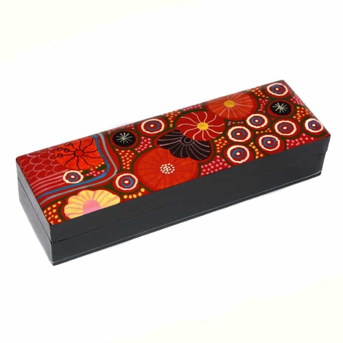 Lacquered Aboriginal Art Pencil Box - Travelling Through Country