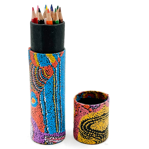 Handmade Paper Aboriginal Art Coloured Pencils (Set 12) Tube - Seven Sisters