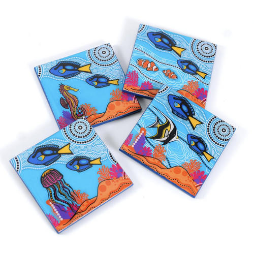 Diwana Dreaming Resin Coaster Set (4) - Blue Tang Serenade